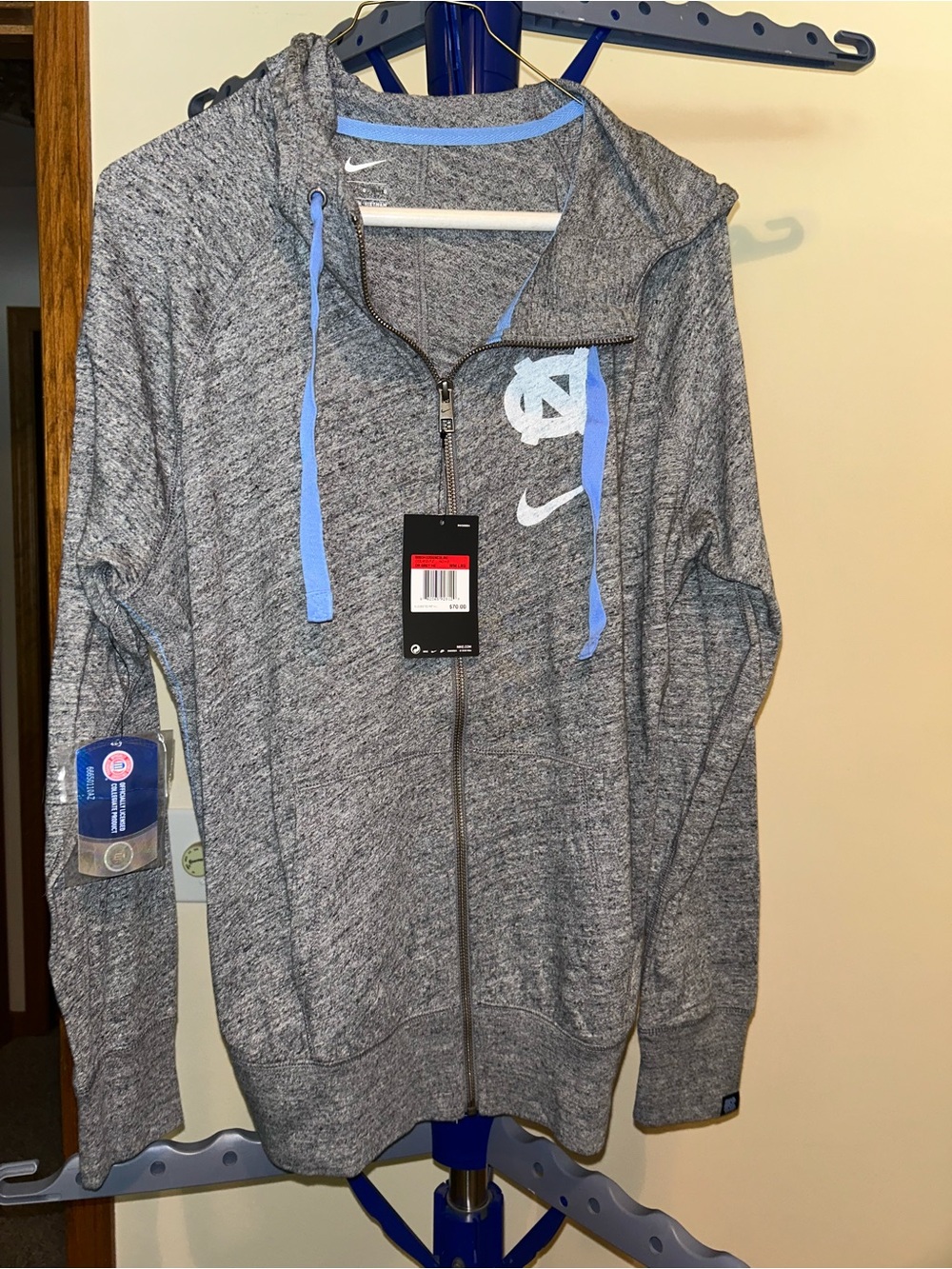 NWT UNC Tar Heels Nike Gray Blue Heather Zip Hoodie Large
